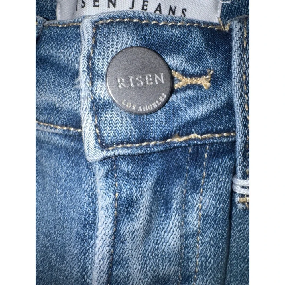 Risen Jeans High Rise Two Tone Shorts Womens Blue White Ombre Frayed Small NEW